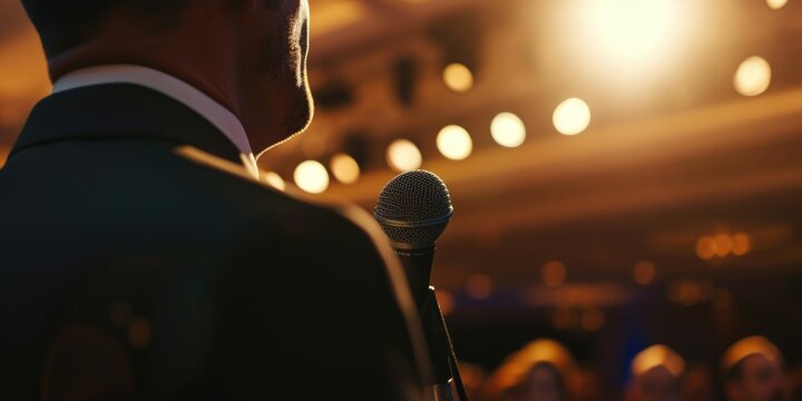 Political candidate is speaking into the microphone