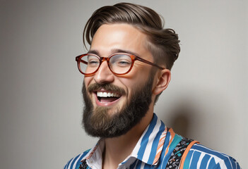 Obraz premium Animated Portrait of a Joyful Man with Whimsical Clothing