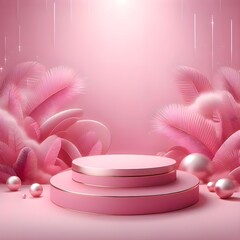  valentine's day pink podium with heart and giftbox background 3d illustration empty display scene presentation for product placement