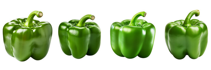 Set of green bell pepper top view isolated on white or transparent background