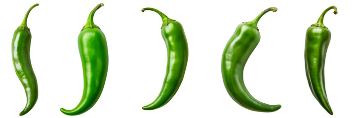 Set of green chili isolated on white or transparent background - Powered by Adobe