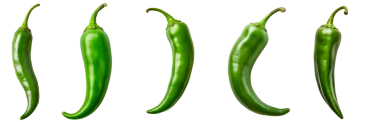 Papier Peint photo Piments forts Set of green chili isolated on white or transparent background