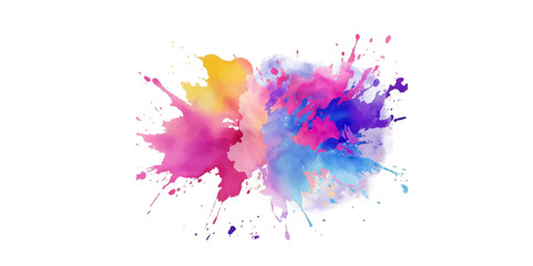Bright colorful watercolor splash splatter stain brush strokes on white background. Modern vibrant aquarelle spot. Aquarelle explosion on white. Element. Vector watercolor illustration isolated design