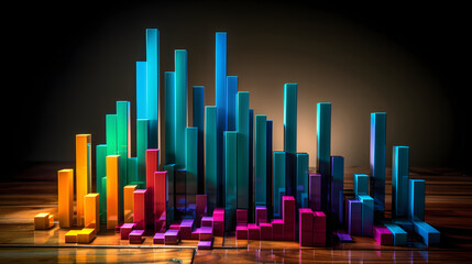 A stack of colorful bar charts and graphs representing various financial metrics and performance indicators - obrazy, fototapety, plakaty