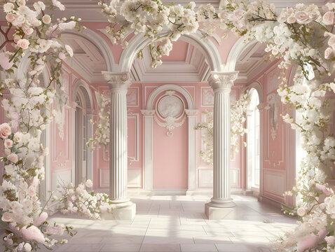 Decorative Floral pattern interior for wedding, ceremony, arch window, windoe