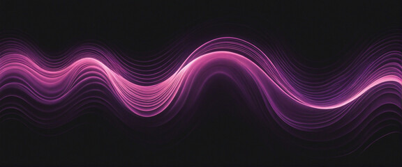 Pink purple glowing grainy gradient abstract wave on black background, noise texture effect, wide...