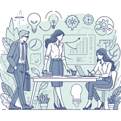 Witness the synergy of business minds as they work diligently at a desk, utilizing laptops to bring their ideas to life. A captivating business concept illustration.