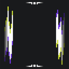 Abstract White Bold Pulse with color Leak, Pixel Art Template with Black Background