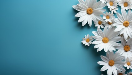 daisy bouquet on the blue sea background