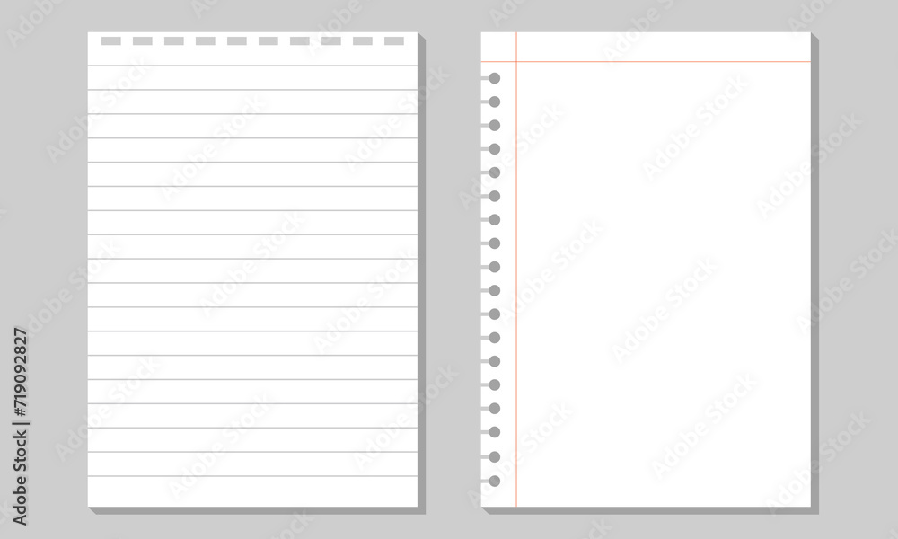 Sticker set of illustration of blank sheets of square and lined paper .realistic lined notepapers.