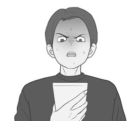 スマホを見て青ざめる男性　グレー