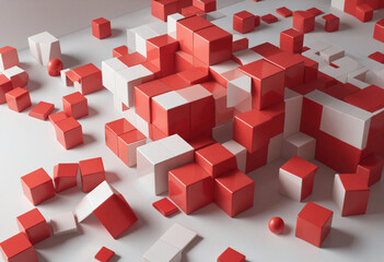 Modern 3D Red Geometric Artwork