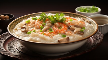 Traditional Thai porridge rice gruel and shrimp