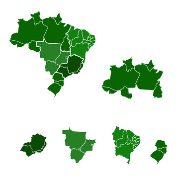Map of Brazil. Mapa do Brasil e seus estados vazado.