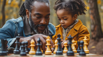 parent and child, chess, Father and Child Playing Board Game, Family Game Time, Parent-Child Bonding Activity