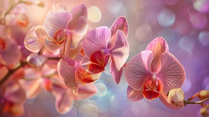 Fototapeta na wymiar delicate Orchid Blooms: Adorn your home with elegance using this image showcasing delicate orchid blooms in full blossom, their intricate petals and vibrant colors exuding beauty