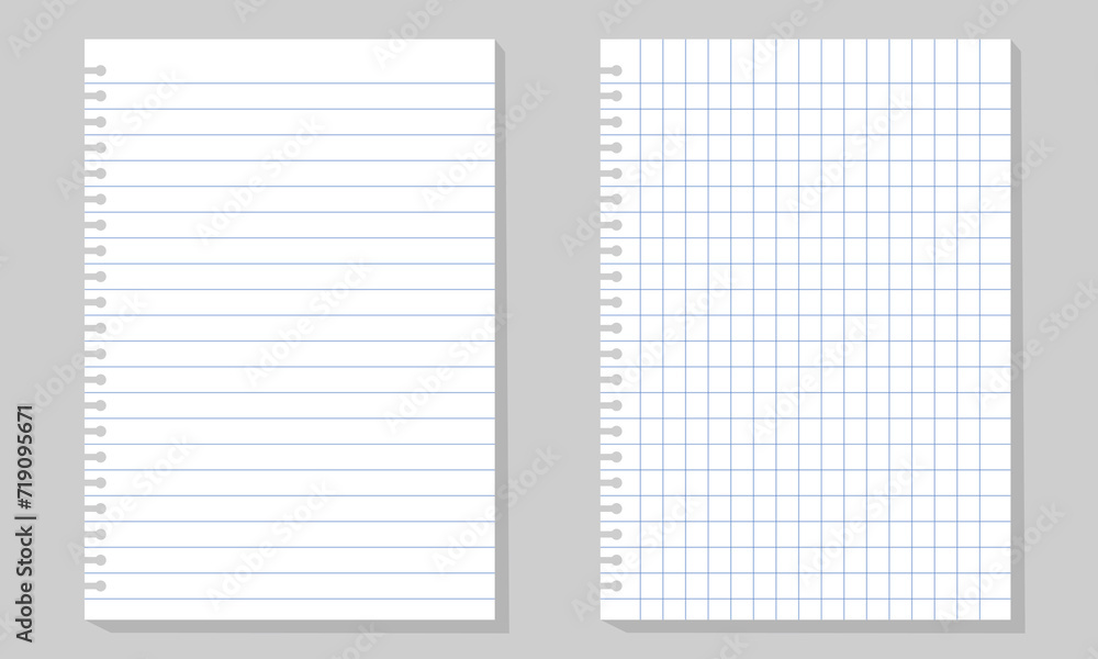 Poster set of illustration of blank sheets of square and lined paper .realistic lined notepapers.