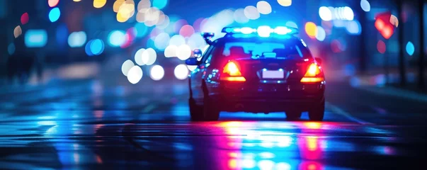 Küchenrückwand glas motiv Strobe lights of police car at night © piai