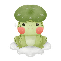 Cute frog raining
