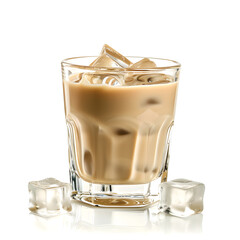Glass shot of cream liqueur baileys with ice isolated on white background