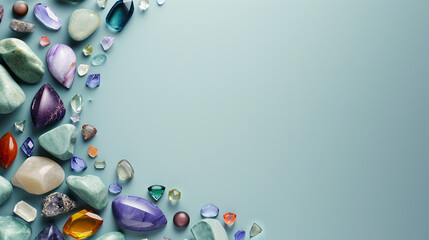 Minimalistic gem stones background concept with empty space. Isolated on textured background. 
