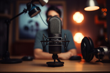 Modern radio station studio online live on air broadcasting storytelling news media Generative AI