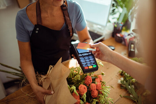 Florist shop transaction with credit card payment