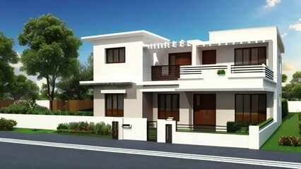 Fototapeta na wymiar Architecture of 3d rendering modern house on white background. 3d illustration. concept for real estate or property
