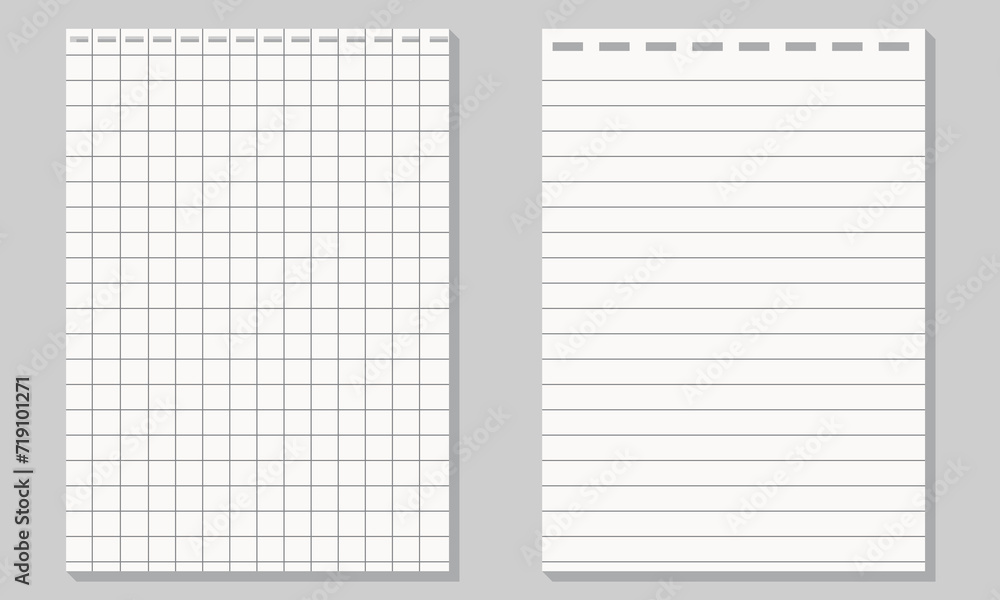 Poster set of illustration of blank sheets of square and lined paper .realistic lined notepapers.