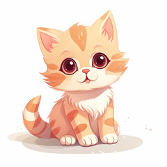 Obraz premium Cute ginger kitten character, pastel colors, isolated flat cartoon illustration for children