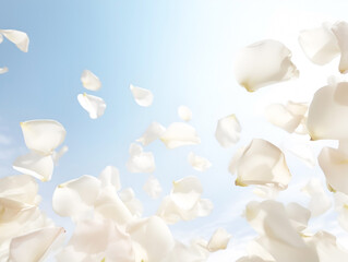beauty of the falling petals of white roses, creating an atmosphere of romance and celebrating the arrival of spring.