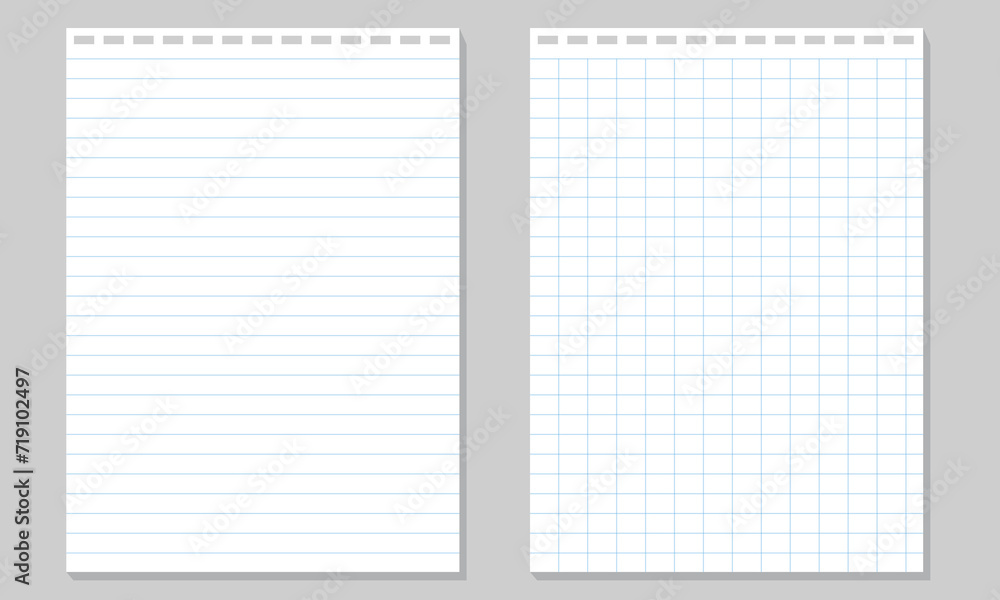 Sticker set of illustration of blank sheets of square and lined paper .realistic lined notepapers.