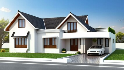 Architecture of 3d rendering modern house on white background. 3d illustration. concept for real estate or property