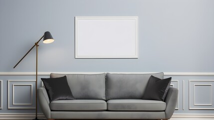 Frames hanging on a wall mockup in living room home. Blank space for copy text.

