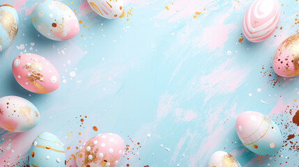Easter background with pastel color copy space, 
Easter eggs .