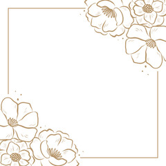 Hand drawn line floral frame. Elegant vector design template for greeting card, packaging, social media post, or wedding invitation. Neutral decorative rectangle background with flowers.