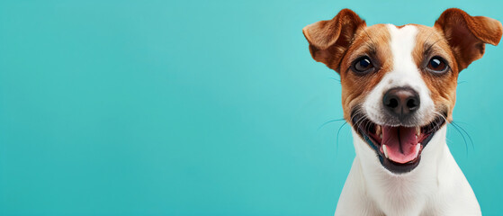 portrait of a dog in pastel color background with copy text space
