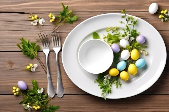 Easter Dining Setting with Floral Decor and Eggs