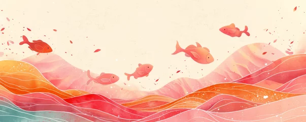 Rolgordijnen Watercolor Abstract Ocean fish underwater boho landscape background wallpaper. illustration for prints wall arts and canvas. © peacefy