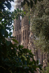 Obraz premium Barcelona, Sagrada Família, frescoes, sculptures, facade, ornament, spiers, towers, temple, church, religion, art, Antonio Gaudi