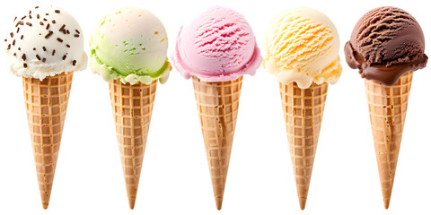 Collection of various ice cream with transparent background 