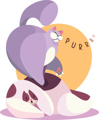 Content cat cuddling on soft sneakers, purring with contentment. Purring pet enjoys comfortable resting spot on shoes.