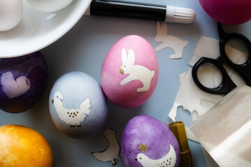 painted eggs for easter. art craft for kids. process. diy