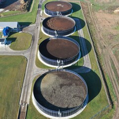 Huge cisterns, collectors, tanks to collect manure and farm waste (cows, rams, bulls, goats, pigs). Ecological processing of manure for biologically pure fertilizers for fields and crops.