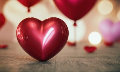 Fototapeta premium A heart-shaped balloon hovers near the other balloons.
