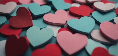 Obraz premium Painted wooden hearts lying on top of each other
