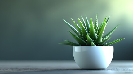aloe vera in a pot, Air Purifying Aloe Vera: Enhance the air quality in your living space with this image showcasing a healthy Aloe Vera plant, known for its air purifying properties and sleek, spiky  - obrazy, fototapety, plakaty