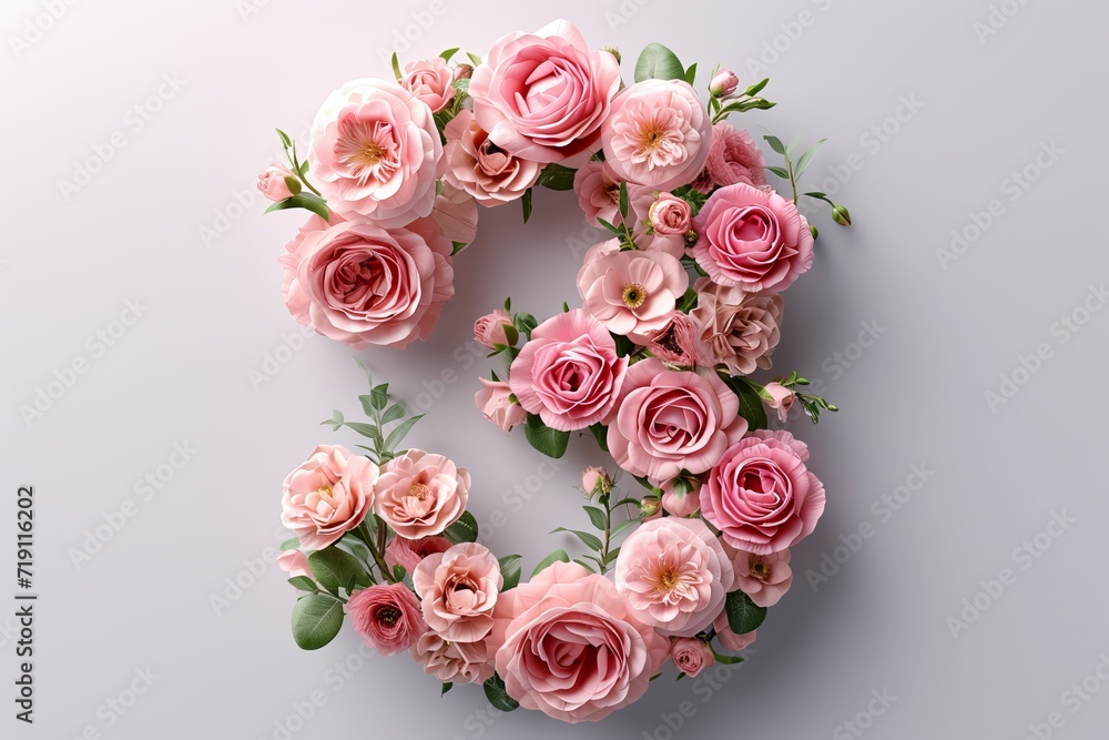 Poster flower number 3 in 3d modern style isolated on white background for design and creative concepts