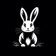 Fototapeta premium Cartoon bunny in a minimal linocut style , black and white, isolated on white background