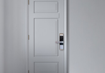 White Wood Door With Digital Door Lock.